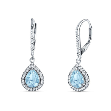Pear Teardrop Earrings Simulated Aquamarine 925 Sterling Silver Wholesale